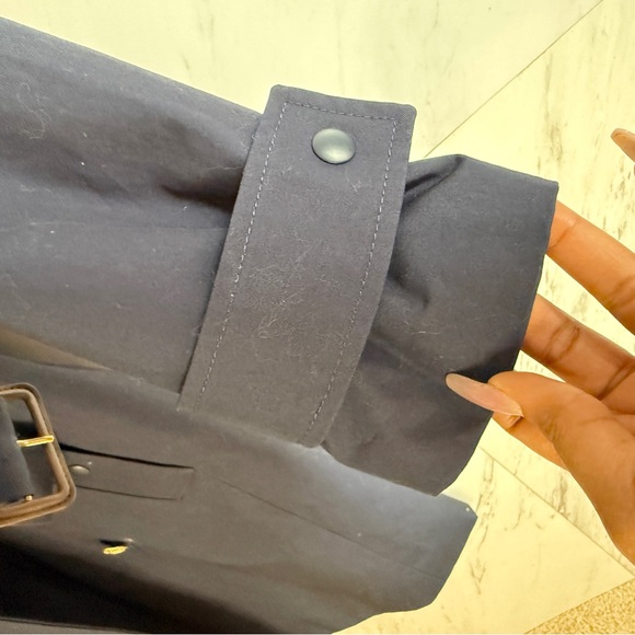 J. Crew Navy Icon Double-Breasted Belted Hooded Cotton Petite Trench Coat SZ 2P - Picture 9 of 13